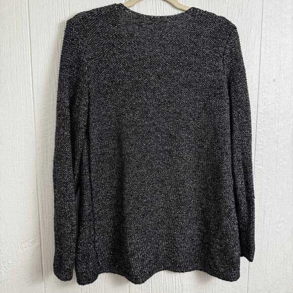 J. Jill Heavy Knit Black Metallic Long Sleeve Sweater Size Medium Cotton Blend - Picture 2 of 7